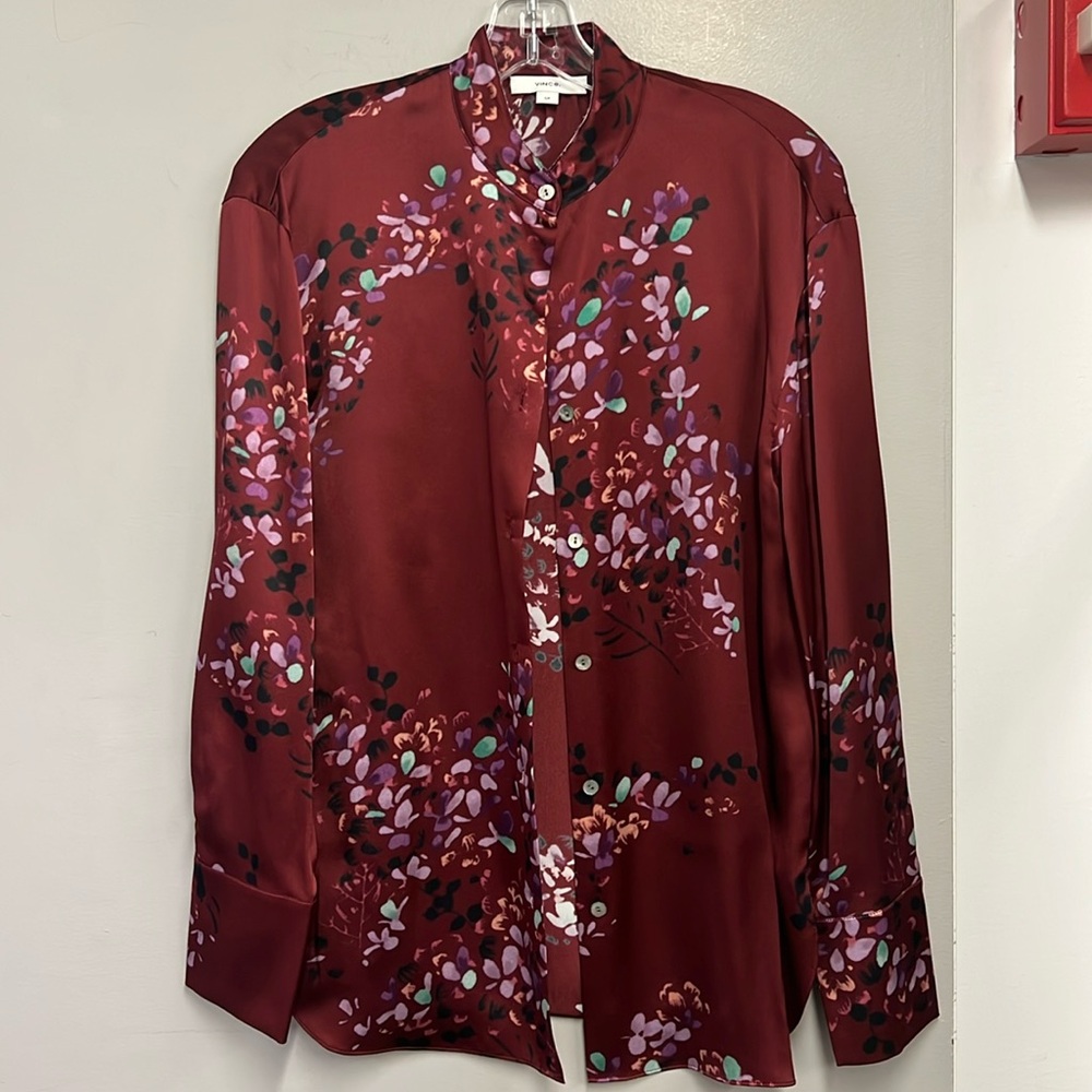Vince band collar silk blouse